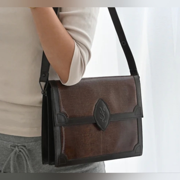 Ysl Yves Saint Laurent vintage Lizard Shoulder Bag Brown - Picture 8 of 8